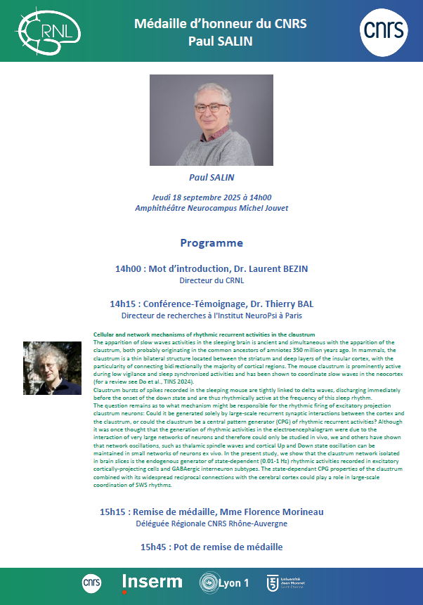 Affiche remise de médaille d'honneur CNRS à Paul Salin